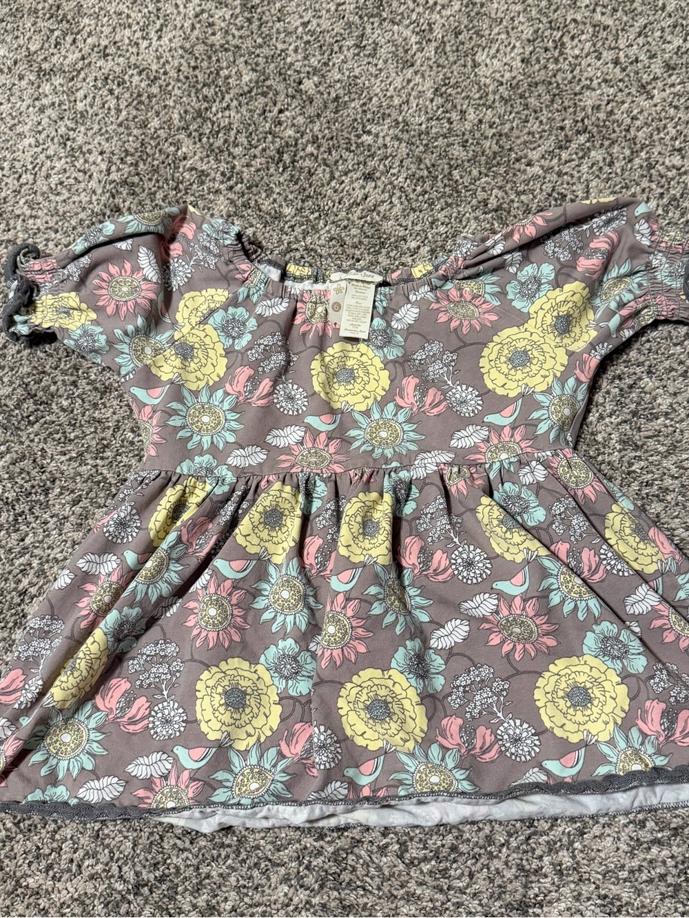 Girls Floral Peplum Top - Gray with Yellow, Pink & Mint